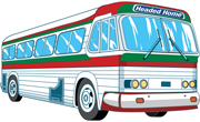 An Illustration of a passenger bus painted with the national colors of Mexico