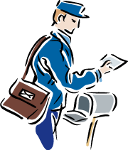 An illustration of a postal carrier putting letters in a mailbox
