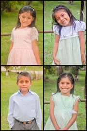 A photo montage of four of the new children at the Los Pinos Children's Village in Guatemala
